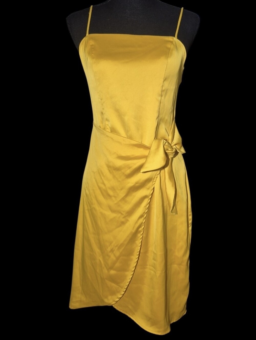 Nine West Satin Side-Tie Faux Wrap Satin Dress Vibrant Sunset YellowGold Size Sm